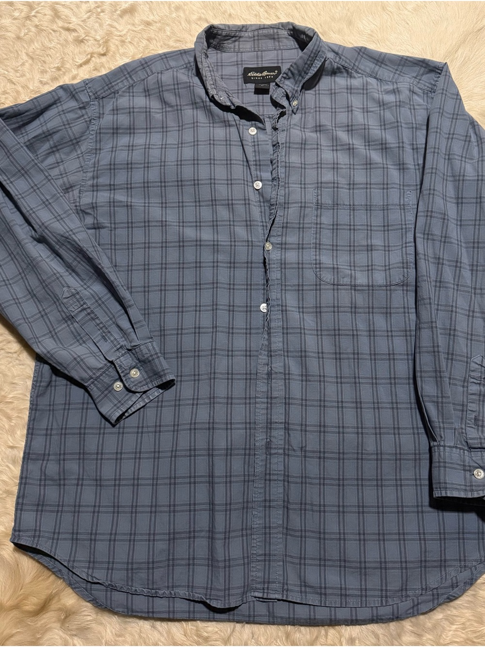 Eddie Bauer Men's Slate Blue Plaid Button-Down Shirt